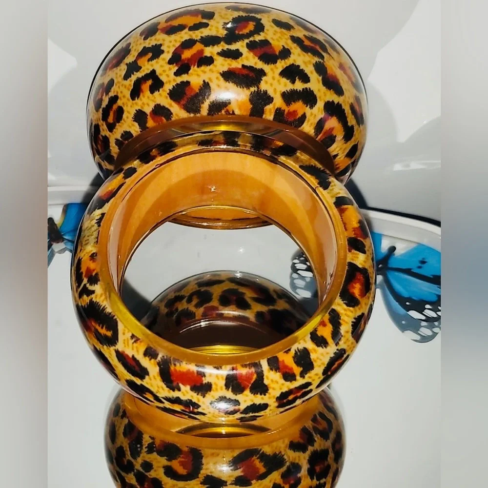 Bundle of 2 Wide Chunky Vintage Animal Print Bangle Bracelets